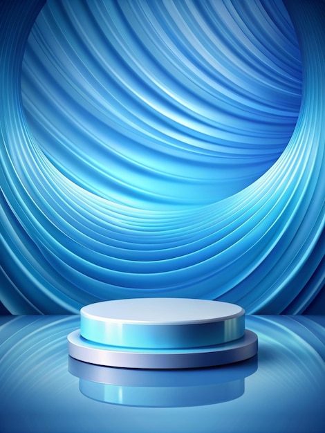 Elegante podio redondo para exhibición de productos con fondo abstracto azul moderno Ideal para exhibir cosméticos, electrónica y artículos de lujo en un entorno elegante y contemporáneo