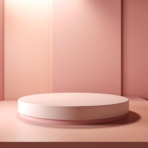 Elegante podio rosa minimalista en una sala minimalista para presentación o exhibición de productos