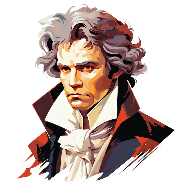 Elegante Porträt Vektorsilhouette von Ludwig van Beethoven vor einem ruhigen weißen Hintergrund