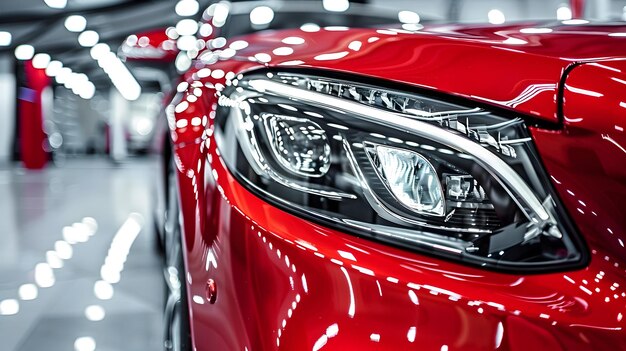 Elegante y potente coche deportivo rojo con brillantes acentos de cromo