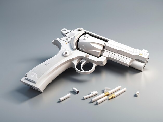 Elegante y potente renderizado 3D de una gran pistola blanca