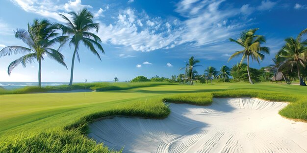 Foto elegante y preciso un campo de golf tropical concepto de oasis campo de golf de oasis tropical entorno elegante fotografía precisa elegancia al aire libre