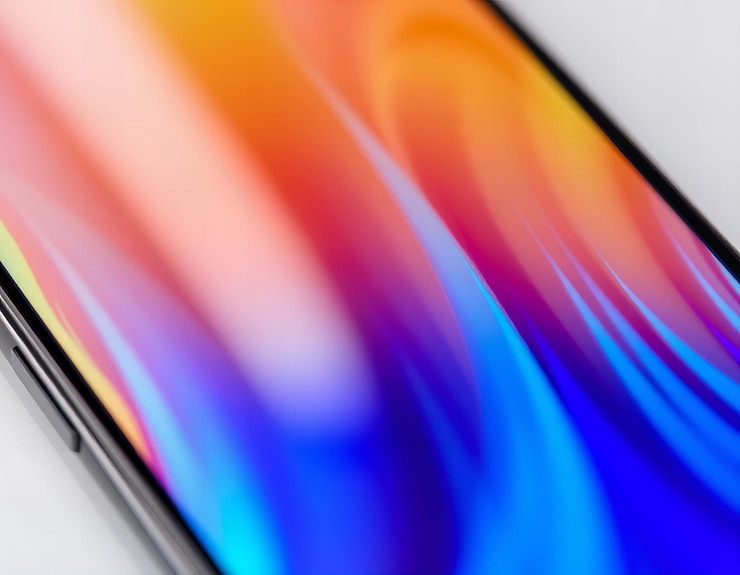 Foto elegante primer plano de un teléfono inteligente con un dígito de comunicación de tecnología de pantalla brillante y colorida