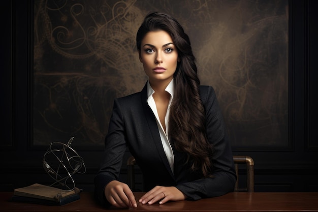 Elegante Professionalität Ein fesselndes Porträt einer Frau in einem Büro