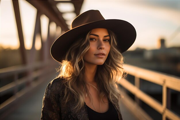 Foto el elegante puente del sombrero de la mujer