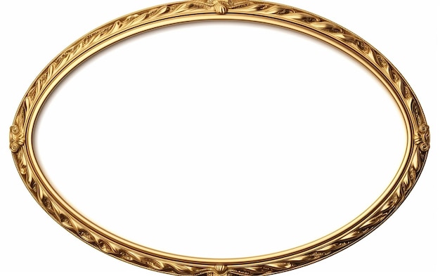 Elegante Quadro Dourado Espelho Oval de Ouro Isolado em Branco