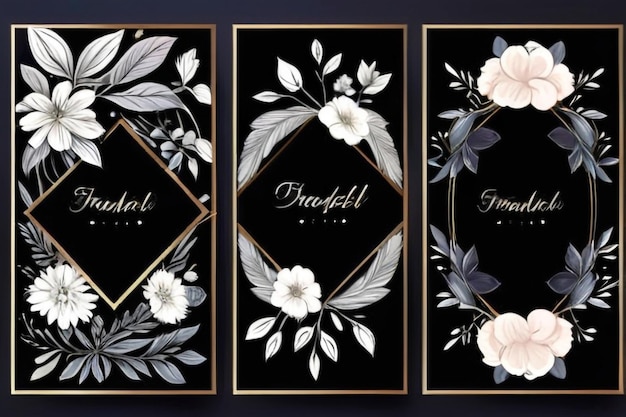 Elegante Rahmen mit handgezeichneten Blumen und Blättern, Designvorlagen im Line-Stil