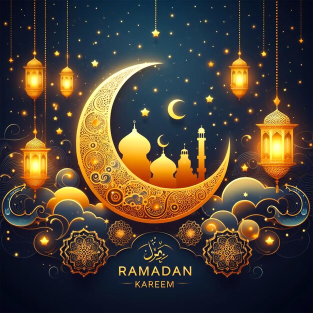 Elegante Ramadhan Kareem tarjeta decorativa de festival plantilla de publicación social diseño vectorial gratuito