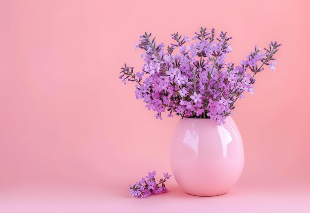 Elegante ramo de flores frescas de primavera en un jarrón moderno sobre un fondo pastel gradiente