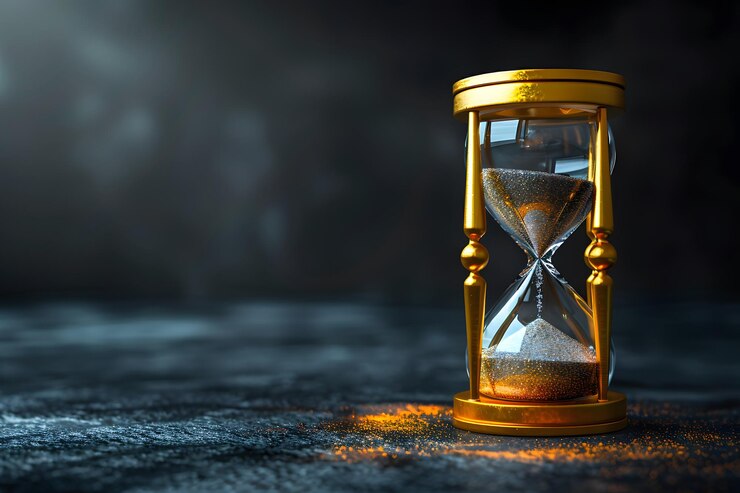 Elegante reloj de arena que captura el paso del tiempo en un entorno de poca luz
