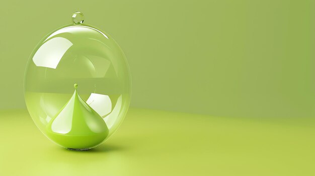 Foto elegante representación minimalista en 3d de una esfera de vidrio transparente con un embudo en el interior el embudo está lleno de un líquido verde viscoso que está goteando lentamente