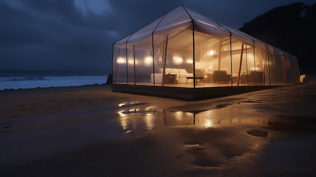 Elegante retiro en la playa Noche lluviosa