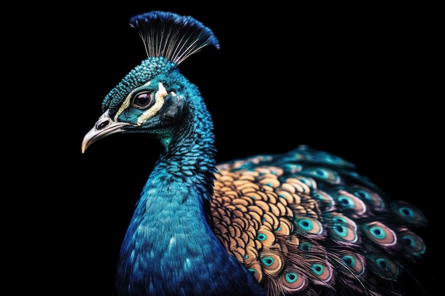 Elegante retrato colorido de pavão gerado por IA