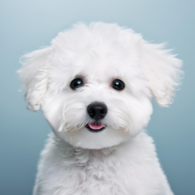 Elegante retrato de cão Bichon Frise em fundo branco