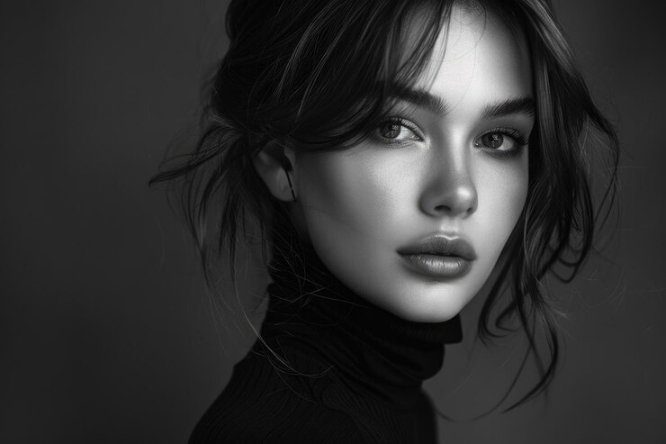 Elegante retrato de moda en blanco y negro de una mujer en estilo de ballet