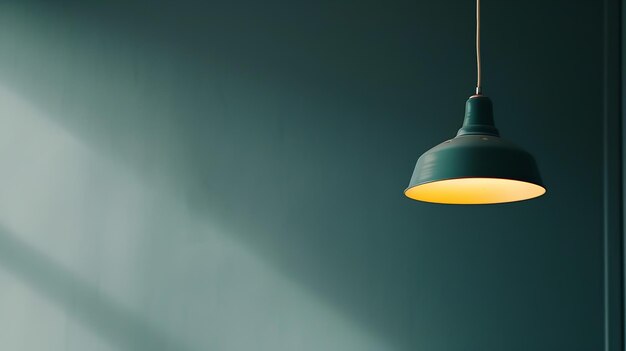 Foto elegante retro-lampe, die an einer dunkelgrünen wand hängt innenarchitektur und heimgestaltung generative ki