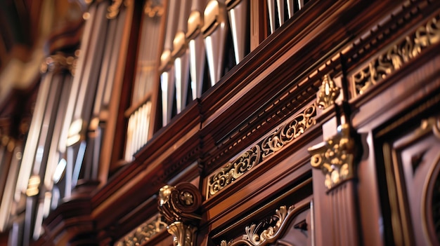 Elegante revestimiento de madera con detalles dorados ornamentados