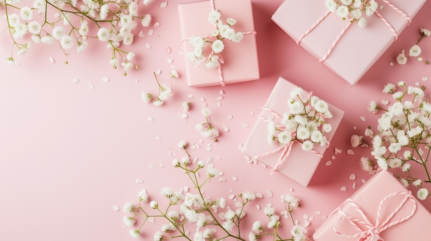 Elegante rosa Geschenkkisten mit weißen Blumen für besondere Anlässe und Feiern