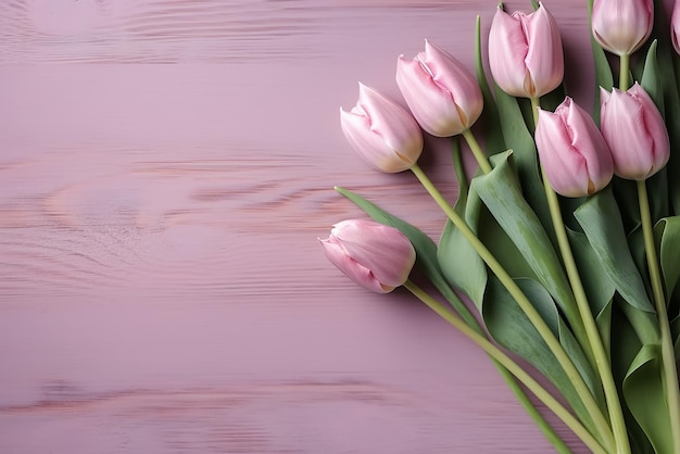 Elegante rosa Tulpen über hellrosa Holztisch, erstellt mit generativen KI-Tools