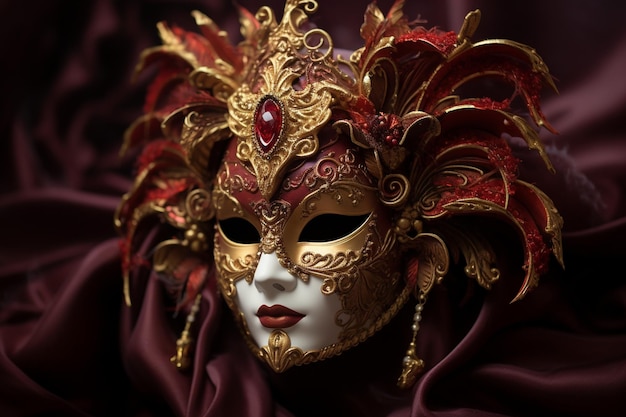 Elegante rot-goldene Karnevalsmaske