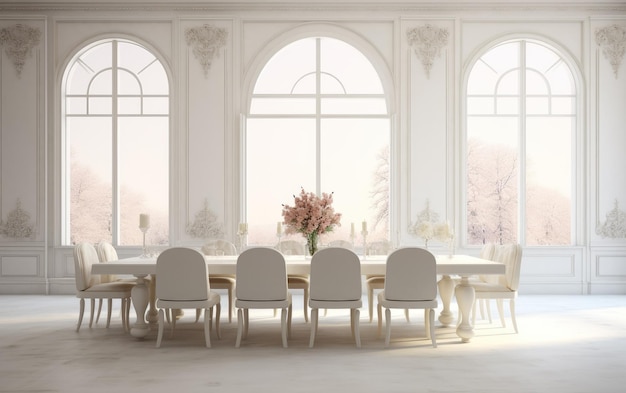 elegante sala de comedor de villa con sillas aspecto elegante vista sobre fondo blanco