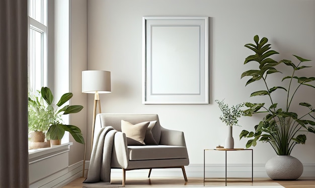 Elegante sala de estar brilhante em estilo escandinavo Maquete generativa AI