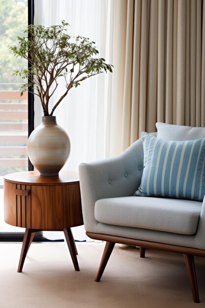 Foto una elegante sala de estar con una cómoda silla y una planta