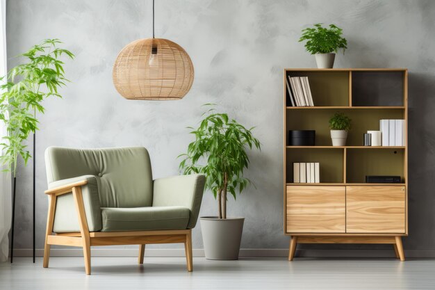 Foto una elegante sala de estar con un sillón verde y plantas