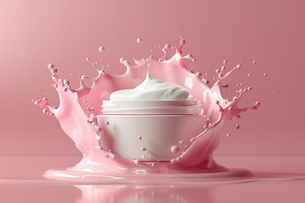 Foto elegante salpicadura de crema cosmética en un fondo rosado