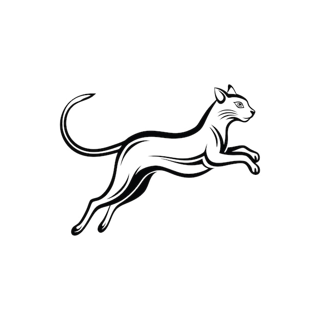 Elegante Salto Minimalista Arte de Linha de um Gato Gracioso em Movimento