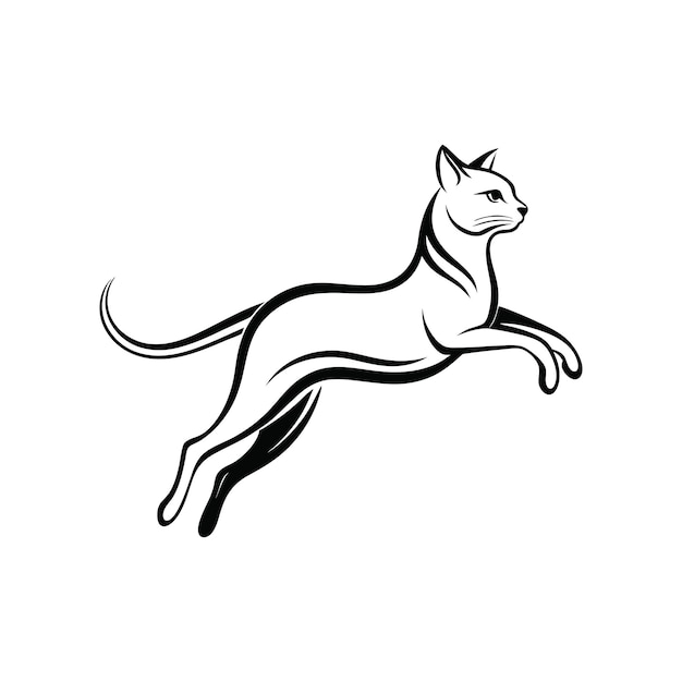 Elegante Salto Minimalista Arte de Linha de um Gato Gracioso em Movimento