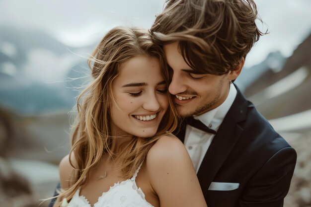 Foto en una elegante sesión de fotos estéticas de la pareja en otoño