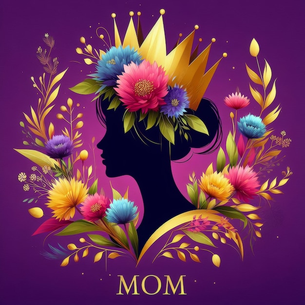 Elegante Silhouette der Mutter mit Blumenkrone
