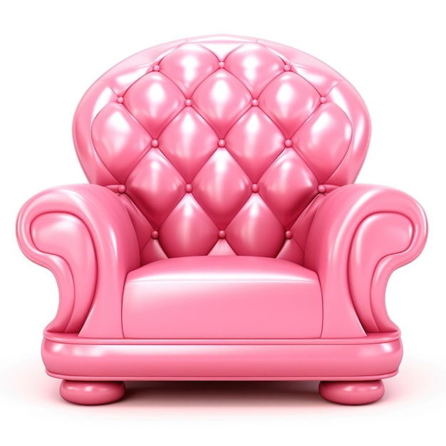 Un elegante sillón de cuero spandex brillante de color rosa brillante aislado sobre fondo blanco.