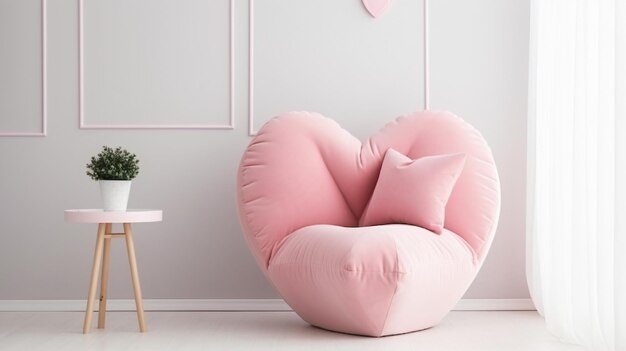 Elegante sillón rosa con almohada en forma de corazón