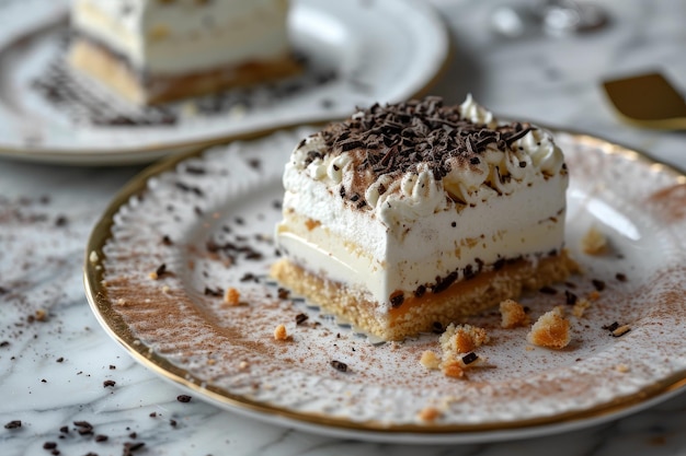 Foto elegante sobremesa de bolo em camadas em um prato decorativo