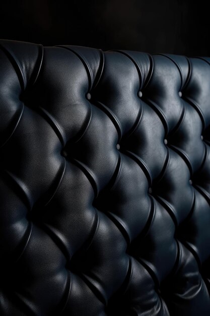 Elegante sofá de cuero negro Chesterfield con tapicería detallada