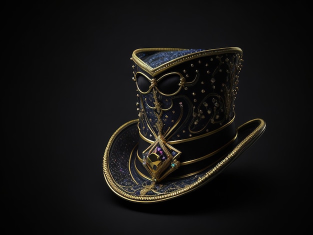 Un elegante sombrero de copa con un sombrero de copa dorado con un diamante.
