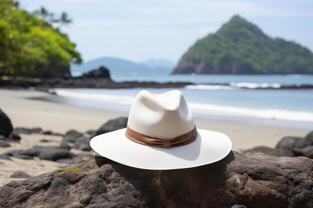 Un elegante sombrero de panama en la arena de la playa