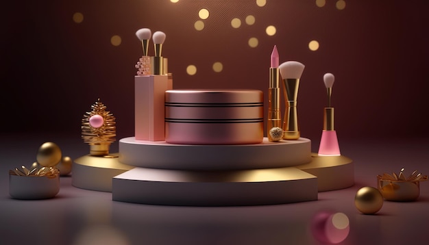 Elegante soporte de exhibición de productos de belleza para exhibir maquetas de representación 3D de cosméticos de lujo