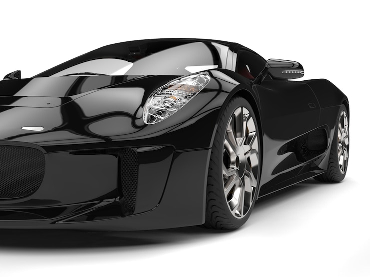 Foto elegante super carro esportivo preto farol de close-up