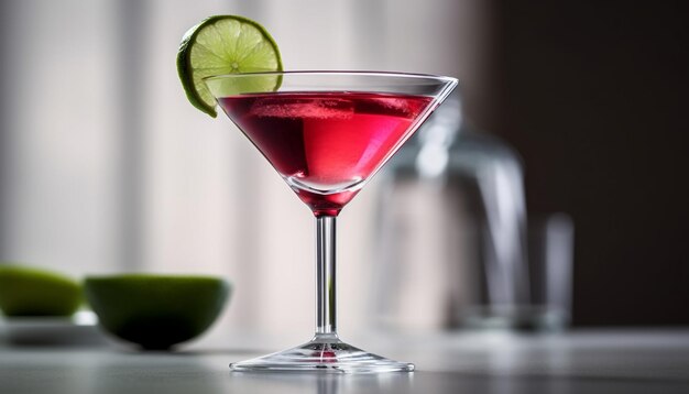 Elegante taça de martini reflete vermute verde em um coquetel refrescante gerado por IA