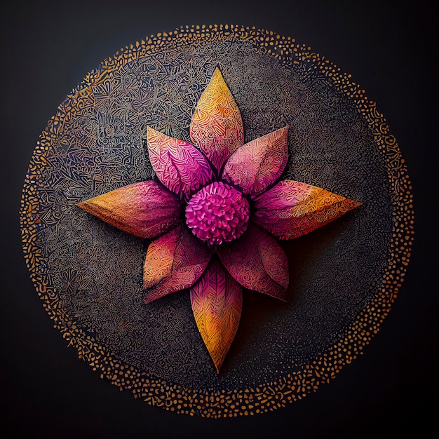 Elegante tarjeta adornada con mandala floral Elemento de círculo geométrico Tarjeta para cualquier tipo de diseño cumpleaños fiesta o boda caleidoscopio colores apagados yoga zen india árabe ilustración 3D