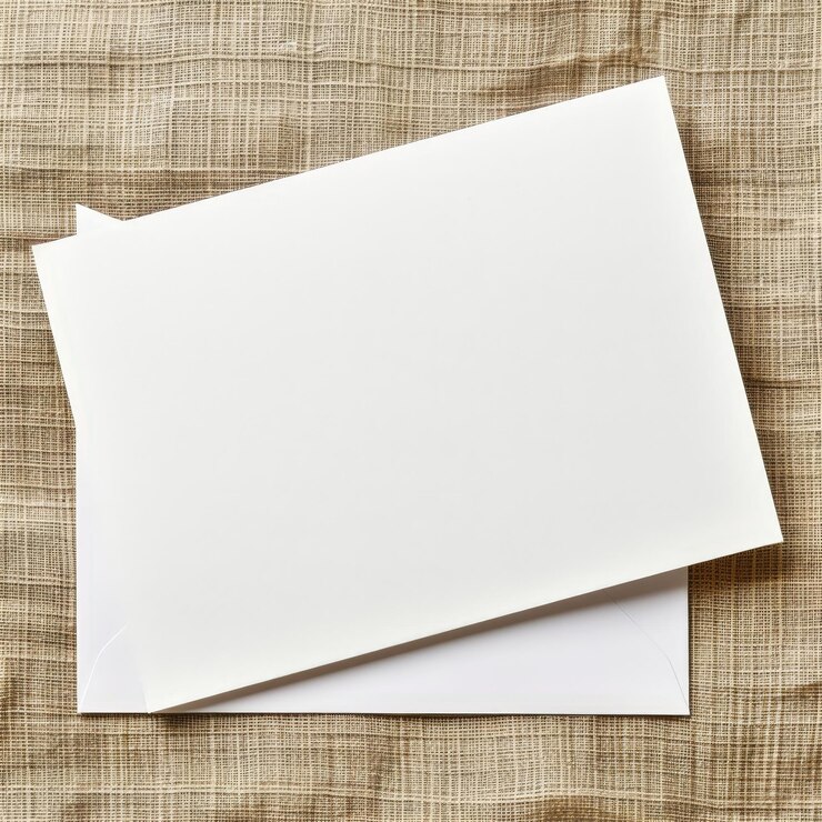 Elegante tarjeta de felicitación blanca minimalista en el fondo del sobre