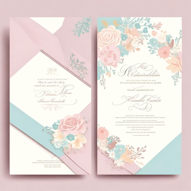 elegante tarjeta de invitación de boda con plantilla de flores y hojas