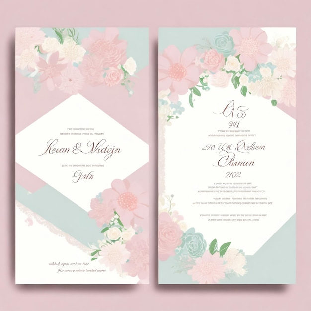 Foto elegante tarjeta de invitación de boda con plantilla de flores y hojas