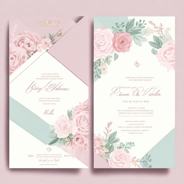 Foto elegante tarjeta de invitación de boda con plantilla de flores y hojas