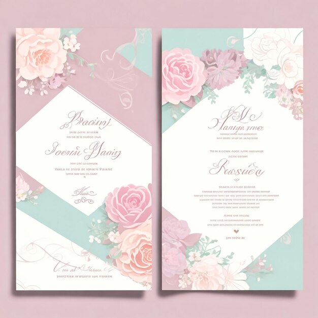 elegante tarjeta de invitación de boda con plantilla de flores y hojas