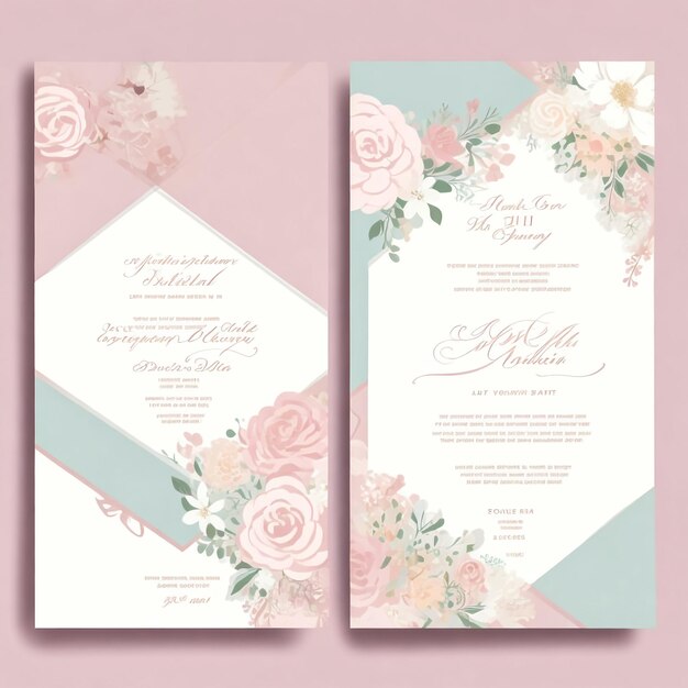 Foto elegante tarjeta de invitación de boda con plantilla de flores y hojas