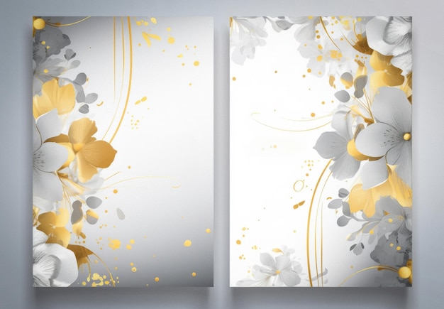Foto elegante tarjeta de invitación con fondo floral dorado